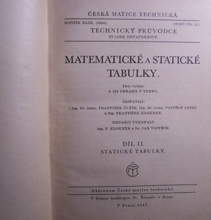 Matematické a statické tabulky díl II. Statické tabulky
